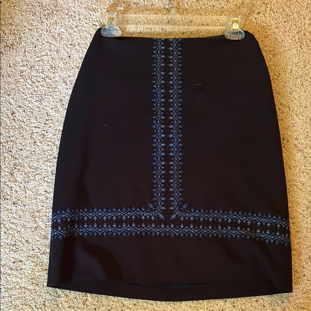 Elegant Black Skirt with Blue Embroidery